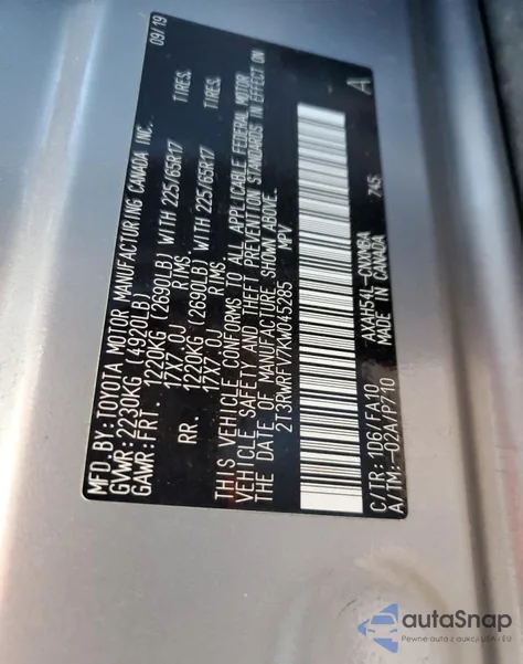 2019 Toyota Rav4 Xle from USA, damaged, VIN 2T3RWRFV7KW045285